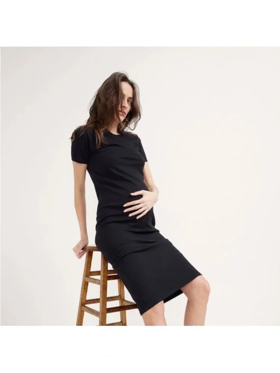 Hatch Maternity - The Softsculpt Knit Eliza Dress - Black / Size 1 - Picture 6 of 11